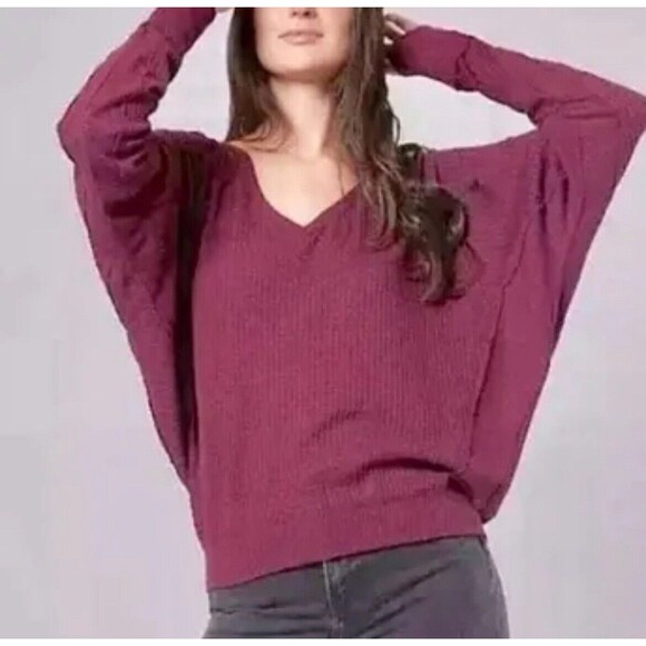 Free People Tops - Free People Santa Clara Oversized Thermal Waffle Knit Top Mulberry XS NWT